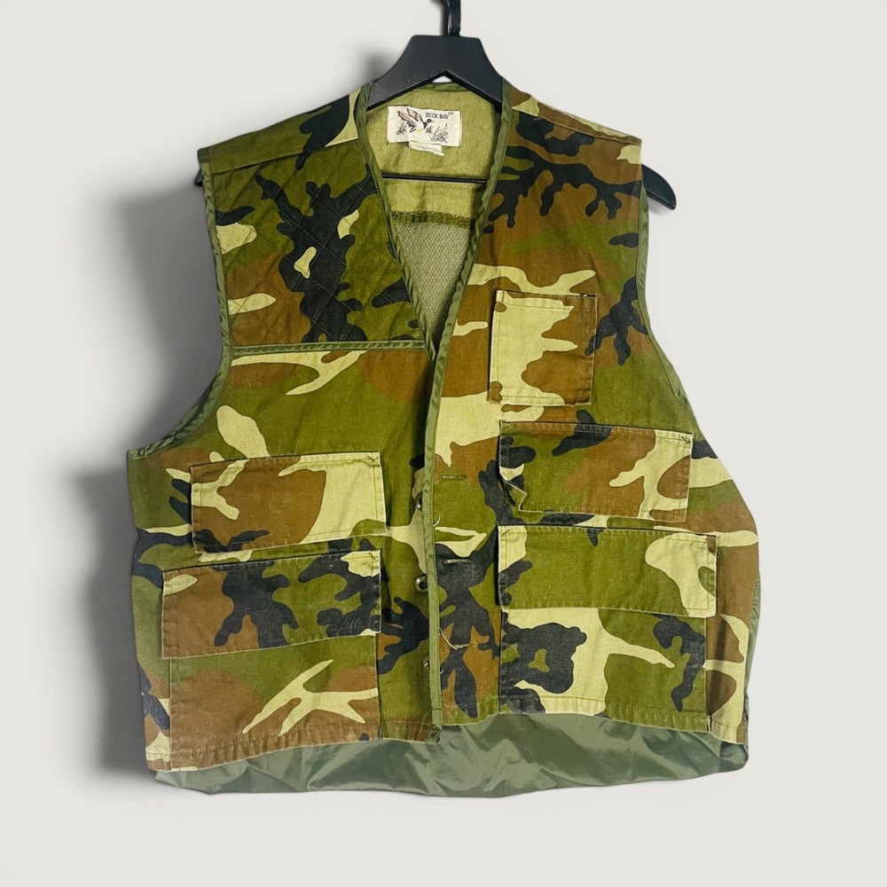 Vintage Duck Bay Camo Hunting Vest Mens  Cotton Game Pouch Large Fishing